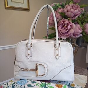 Gucci Leather Hasler Boston White  Satchel